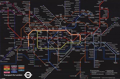Framed London Underground (Black Map) Print