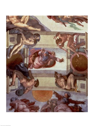 Framed Sistine Chapel Ceiling (1508-12): The Separation of the Waters from the Earth, 1511-12 Print