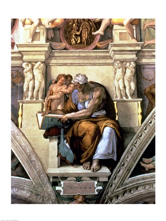 Framed Sistine Chapel Ceiling: Cumaean Sibyl, 1510 Print