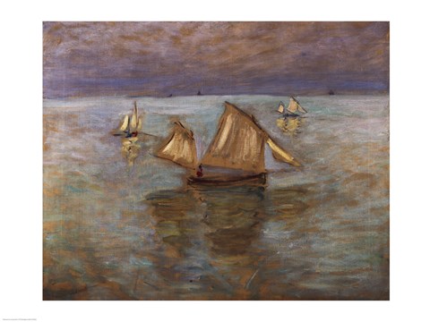 Framed Fishing Boats at Pourville, 1882 Print