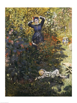 Framed Camille and Jean in the Garden at Argenteuil Print