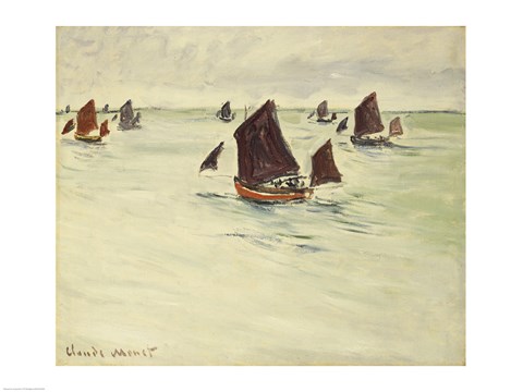 Framed Fishing Boats on the Large de Pourville, 1882 Print