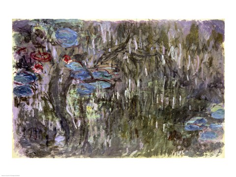 Framed Waterlilies with Reflections of Willows, c.1920 Print