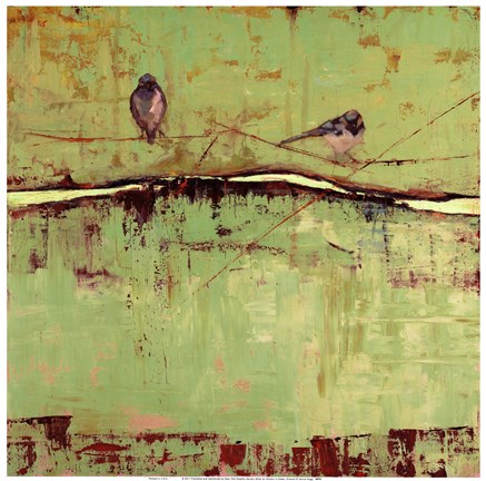 Framed Birds on Horizon in Green Print