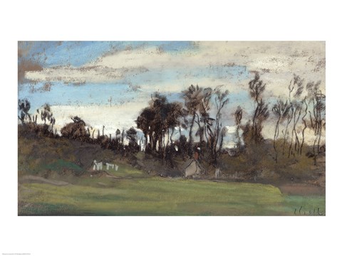 Framed Meadow lined with trees Print