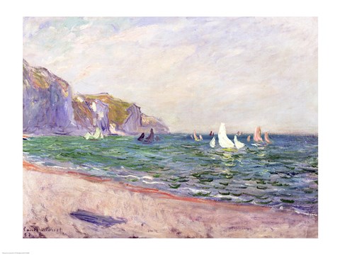 Framed Boats below the Cliffs at Pourville, 1882 Print