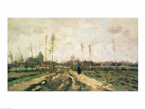Framed Landscape with a Church and Houses, Nuenen, 1885 Print
