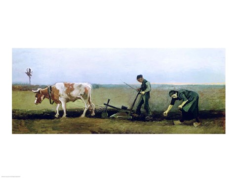 Framed Labourer and Peasant Planting Potatoes, 1884 Print