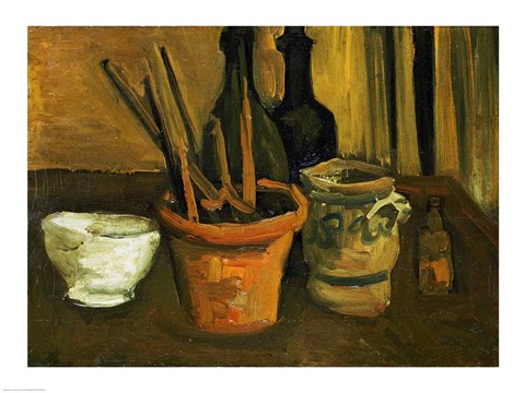 Framed Still Life of Paintbrushes in a Flowerpot, 1884 Print