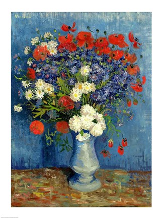 Framed Still Life: Vase with Cornflowers and Poppies, 1887 Print
