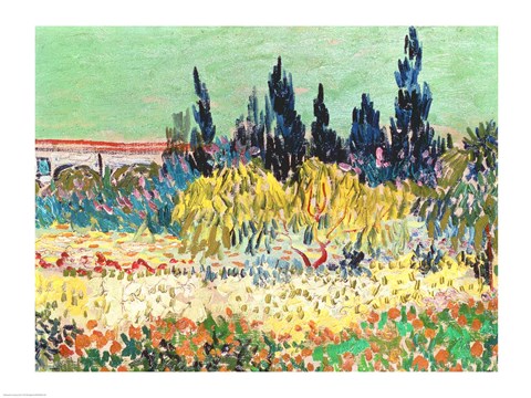 Framed Garden at Arles, detail of the cypress trees Print