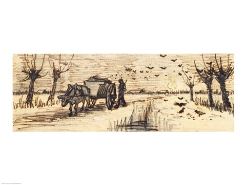 Framed Ox-Cart in the Snow Print