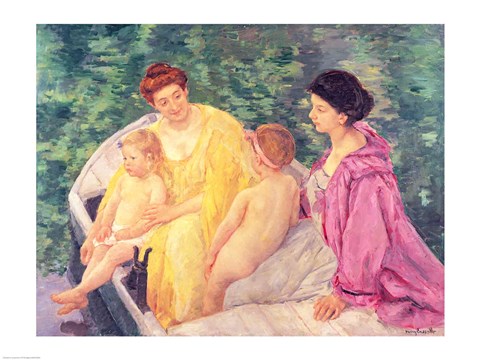 Framed Swim, or Two Mothers and Their Children on a Boat, 1910 Print