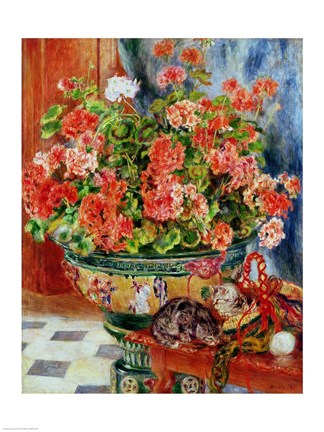 Framed Geraniums and Cats, 1881 Print