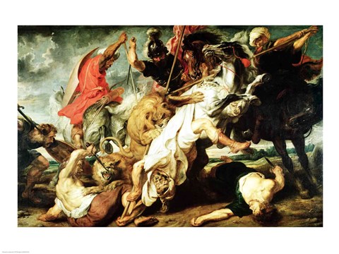 Framed Lion Hunt, 1621 Print