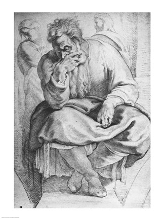 Framed Prophet Jeremiah, after Michangelo Buonarroti Print
