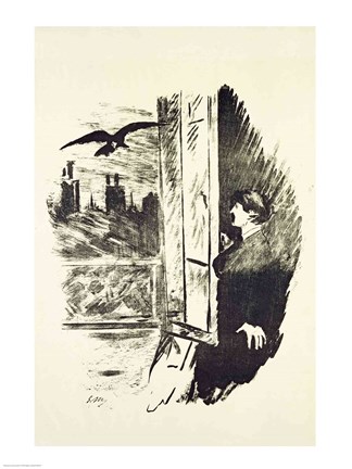 Framed Illustration for &#39;The Raven&#39;, by Edgar Allen Poe, 1875 Print
