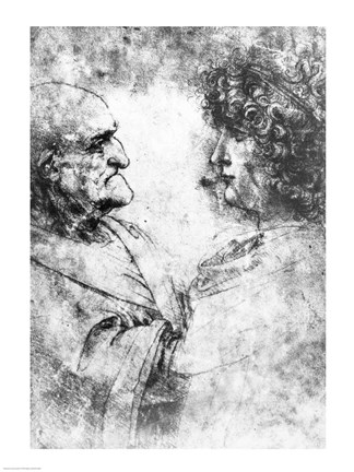 Framed Study of a &#39;nutcracker&#39; man and beautiful youth, c.1500 Print