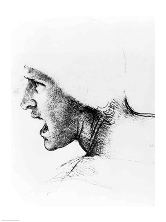 Framed Study for the head of a soldier in &#39;The Battle of Anghiari&#39; Print
