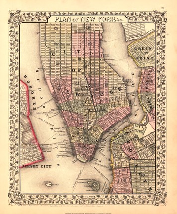 Framed Plan of New York City, 1867 Print