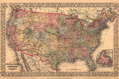 Framed Map of the United States, 1867 Print
