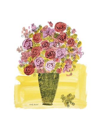 Framed (Stamped) Basket of Flowers, 1958 Print