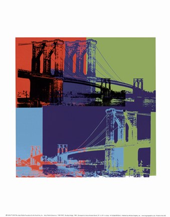 Framed Brooklyn Bridge, 1983 (orange, blue, lime) Print