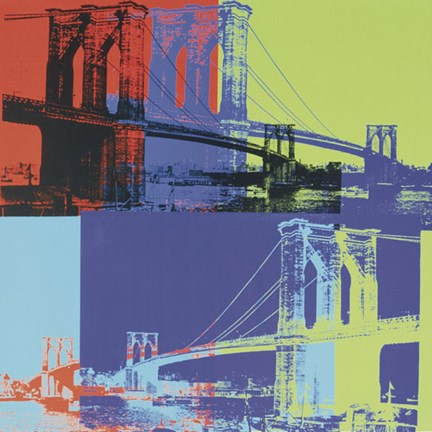 Framed Brooklyn Bridge, 1983 (orange, blue, lime) Print
