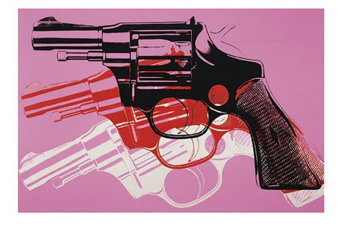 Framed Gun, c. 1981-82  (black, white, red on pink) Print