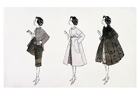 Framed Three Female Fashion Figures, c. 1959 Print