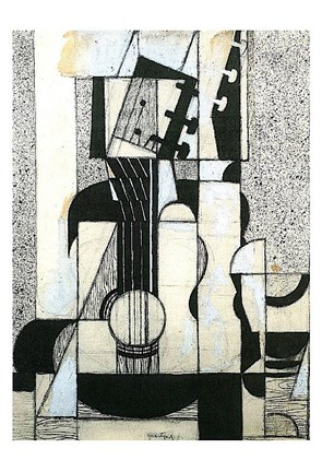 Framed Still Life with Guitar Print