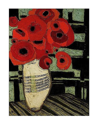 Framed Poppies on Table with Chairs Print