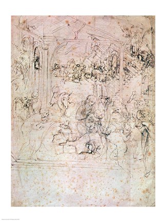 Framed Composition sketch for The Adoration of the Magi, 1481 Print