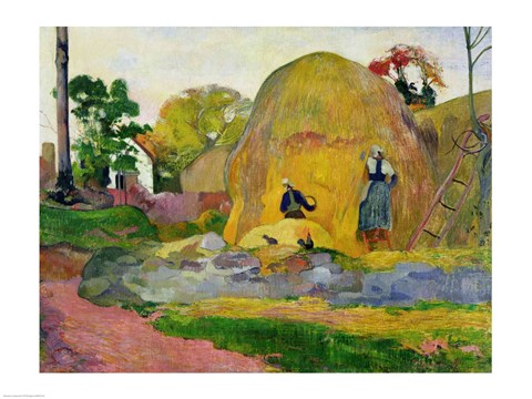 Framed Yellow Haystacks, 1889 Print
