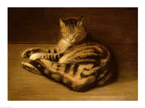Framed Recumbent Cat, 1898 Print