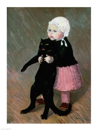 Framed Small Girl with a Cat, 1889 Print