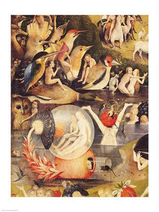 Framed Garden of Earthly Delights: Allegory of Luxury, people with birds detail Print