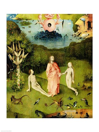 Framed Garden of Earthly Delights: The Garden of Eden, left wing of triptych, c.1500 Print