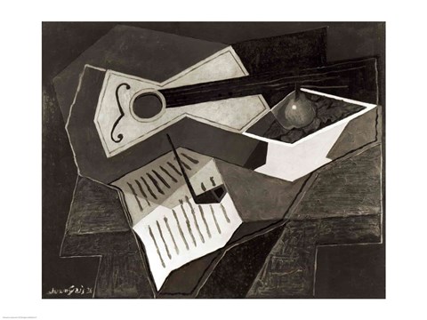 Framed Guitar and Fruit bowl, 1926 Print
