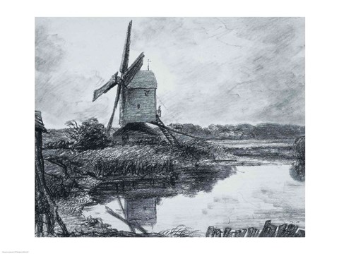 Framed mill on the banks of the River Stour Print
