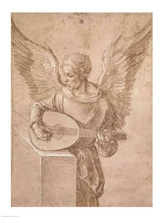 Framed Angel playing a lute, 1491 Print