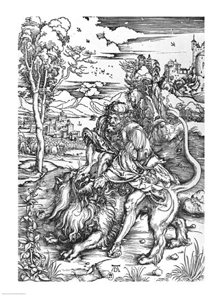 Framed Samson slaying the lion Print
