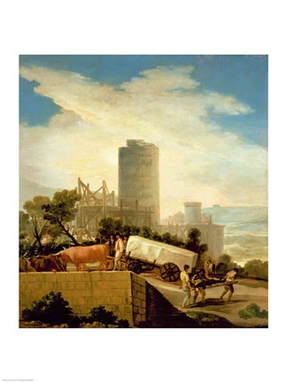 Framed Transporting a Stone Block Print