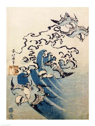 Framed Waves and Birds Print