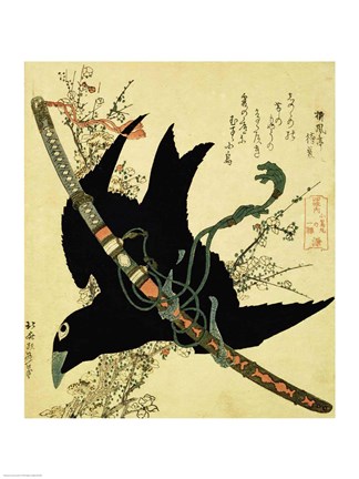 Framed Little Raven with the Minamoto clan sword Print