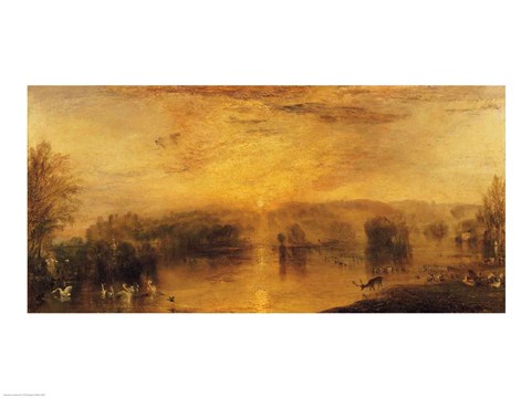 Framed Lake, Petworth: Sunset, a Stag Drinking Print