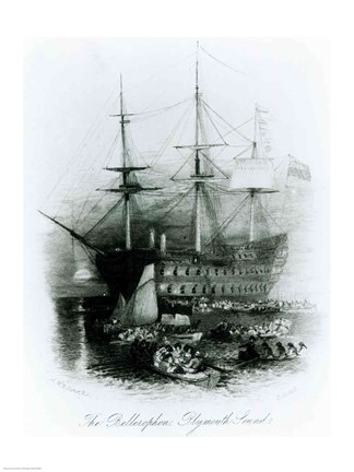 Framed Bellerophon at Plymouth Sound in 1815 Print