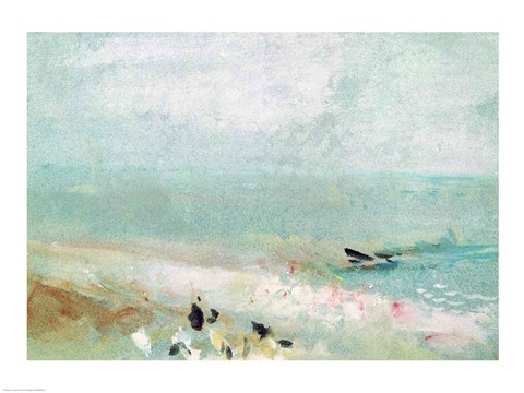 Framed Beach with figures and a jetty. c.1830 Print