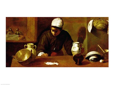 Framed Kitchen Maid with the Supper at Emmaus, c.1618 Print