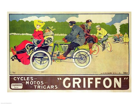 Framed Poster advertising &#39;Griffon Cycles, Motos &amp; Tricars&#39; Print